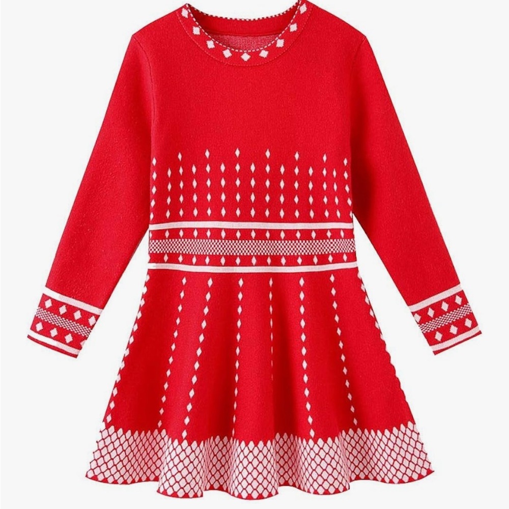 NWT Girls Knit Sweater Dress Argyle Crewneck Long Sleeve Winter Dress 4T - 5T